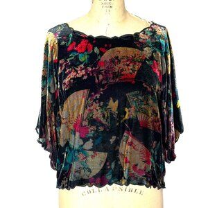 Johnny Was velvet crop top with dolman sleeves Size XS